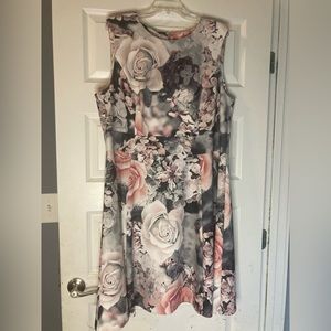 Calvin Klein grey rose print sleeveless dress